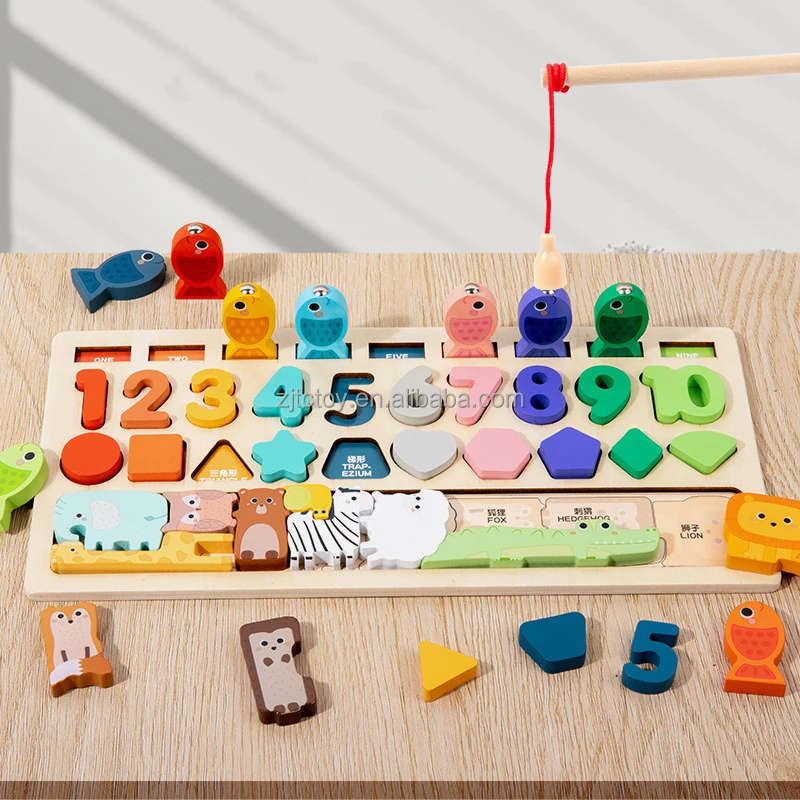 Jeu de pêche en bois Montessori, Puzzle assorti, planche logarithmique, motricité Fine, jouets éducatifs pour bébé, planche occupée