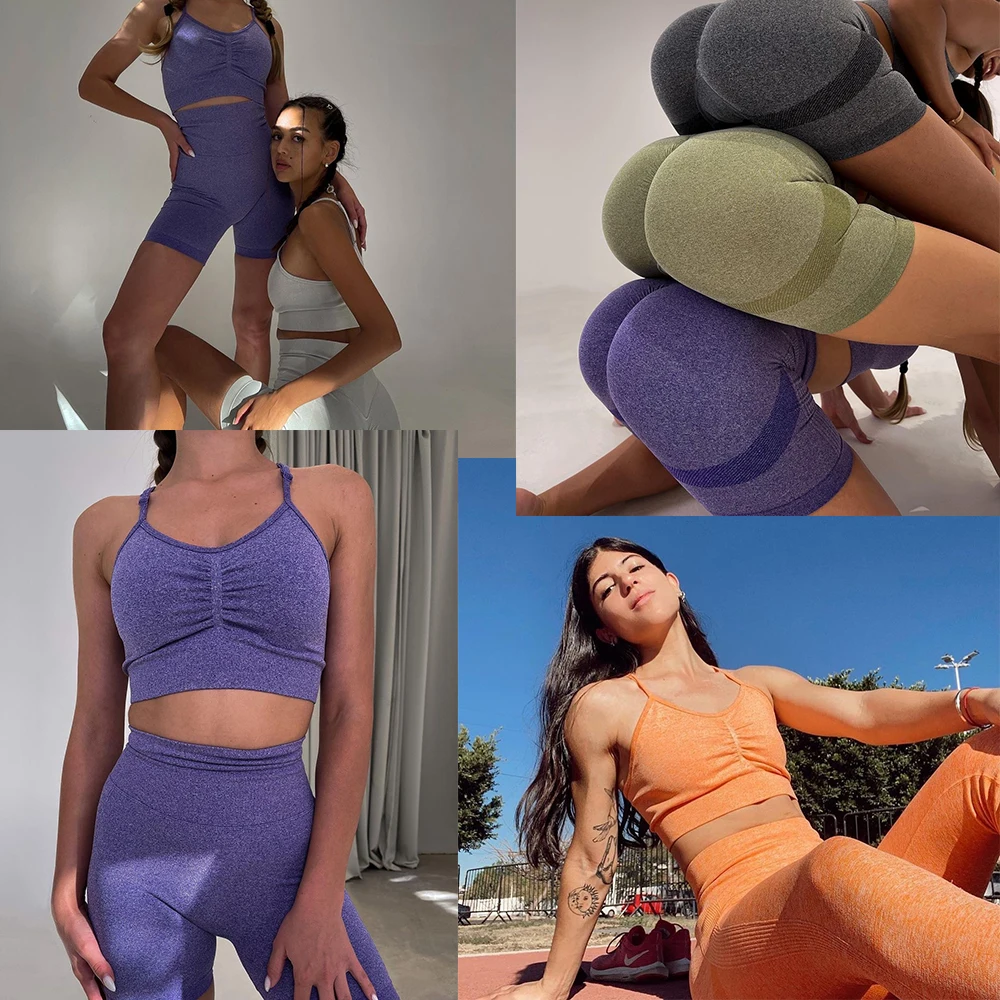Seamless Yoga Set Women's tracksuit two piece set women Gym Long Sleeve Crop Top Bra High Waist Leggings Sports Suits