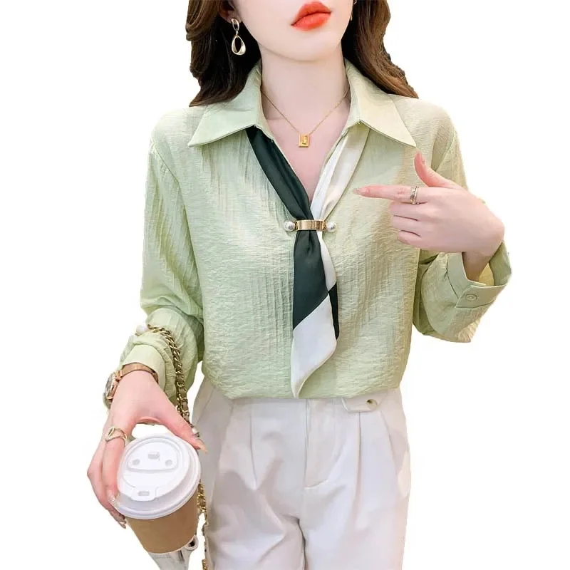 Womens Dress Shirts Long Sleeve Button Down Shirts Wrinkle-Free Solid Work Blouse