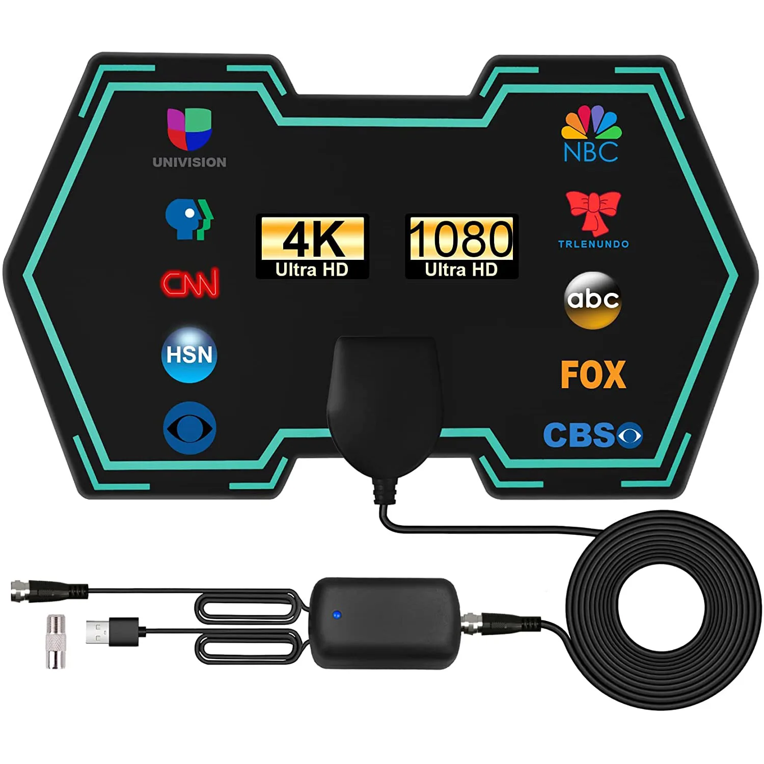 Support 4K 1080P VHF UHF TV Channels and ALL TV with 13ft Coax HDTV Cable Amplified HD Digital TV Antenna 300+Miles Long-Range Reception Indoor HDTV Antenna with Amplifier 