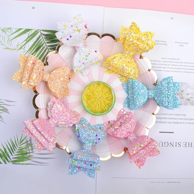Amazon hot selling Kids glitter fabric bowknot hairpins  for girl shiny headdress hair clip kids hair accessories