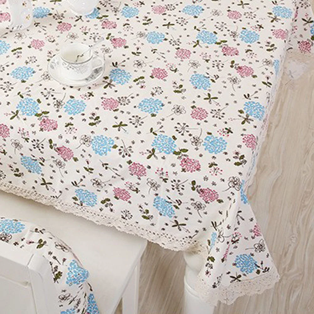 Pastoral Style Cotton Linen Floral Antislip Waterproof Lace Edge Living Room Canteen Rectangle Household Tablecloth
