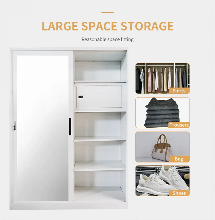 Customized Kd Living Room Metal Wardrobe 2 Swing Door Almirah Cabinet Storage Factory Production Steel Locker for Home Furniture