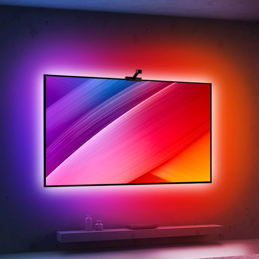 电视背光梦想彩色USB供电的发光二极管条形灯,带应用控制摄像头,用于游戏装饰