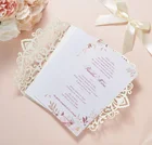 Wedding Thank You Card Custom Floral Laser Cut Wedding Invitation Cards With Ribbon Butterfly And Envelope