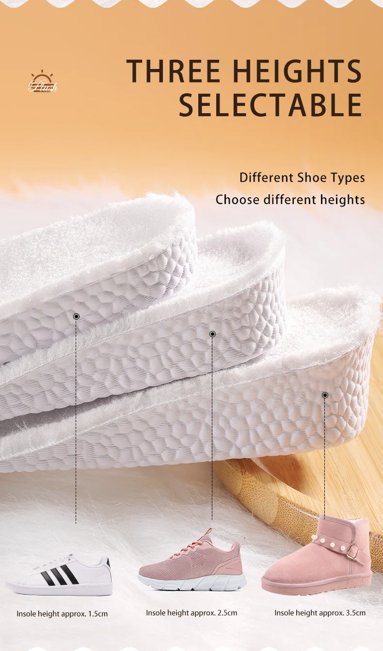 Warm Inner Height-Increasing Insoles for Men & Women, Wool Plush for Winter Boots Warm Inner Height-Increasing Insoles for Men & Women, Wool Plush for Winter Boots