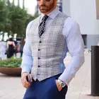 Waistcoat Wholesale Custom Slim Waistcoat Men Plaid Formal Suit Vest Casual Suit Single Breasted