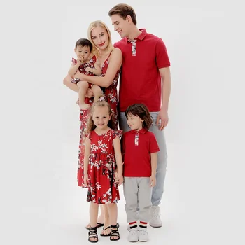 2022 OEM/ODM Custom tags red print summer holiday matching christmas pajamas family kids baby women mens sleepwear