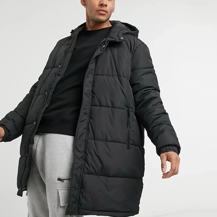 black longline padded puffer jacket