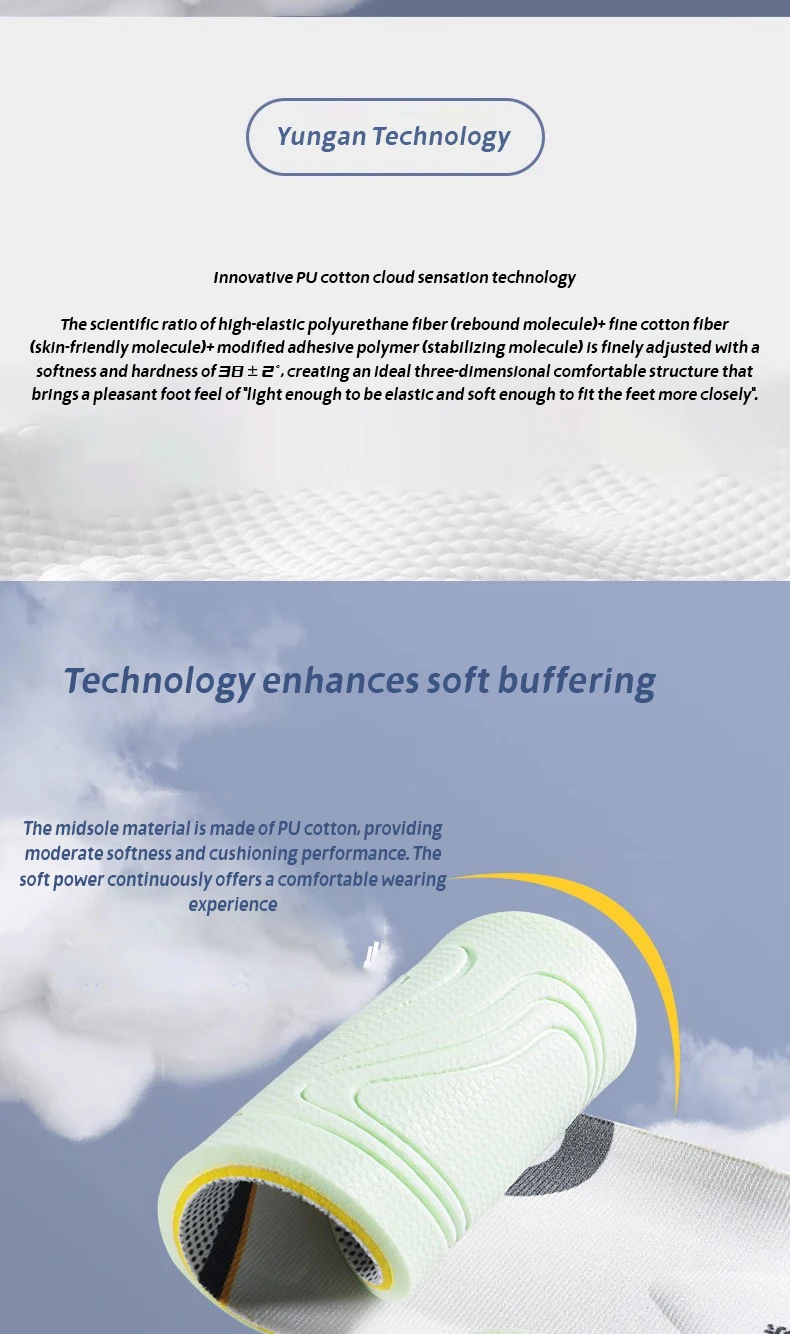 H7e018bbffa1844c5b8f2327fc18bb6bau 2026 New PU Cotton Sports Insole Soft Elastic EVA Gel Daily Sports Shock Absorption Pressure Relief Bouncy Foot Beds