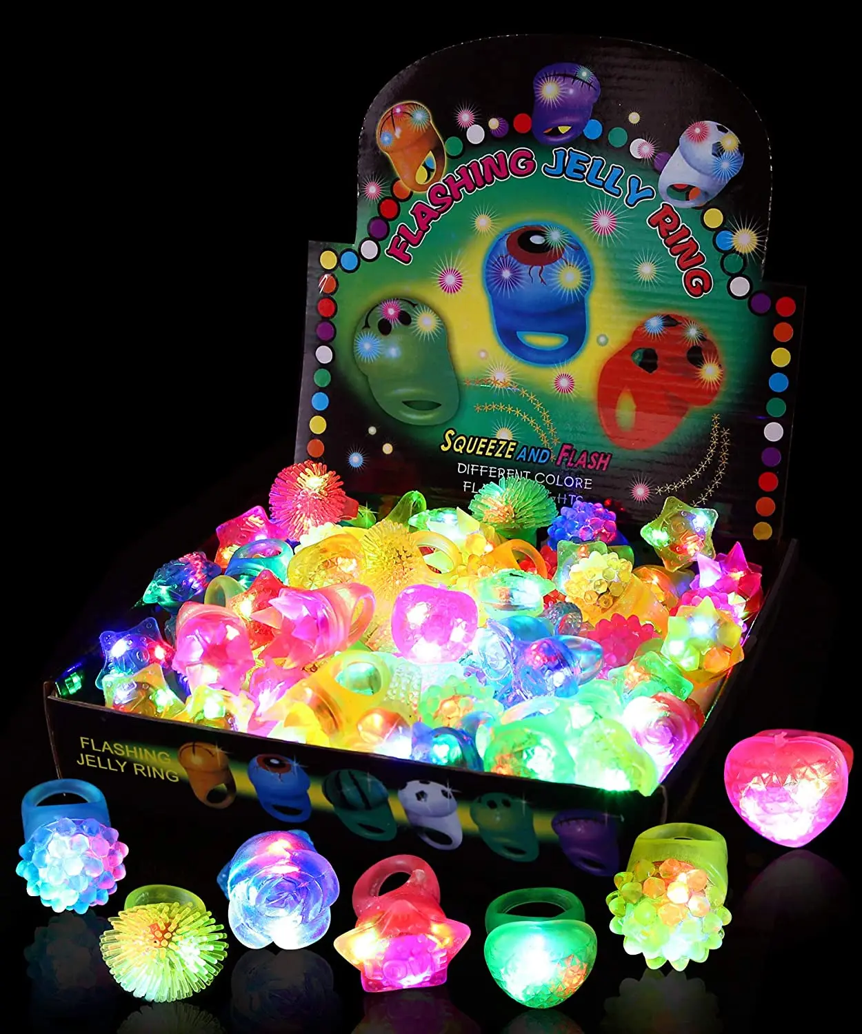 Party Favors for Kids LED Light Up Rings Goodie Bag Stuffers Treasure Box Toys for Classroom Prizes Glow in The Dark Party