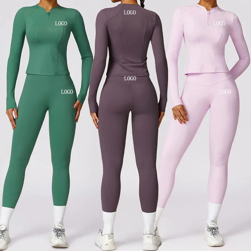 Wholesale Fitness Clothing 2 Pcs Sport Luxury Fall Zip Up Gym Sportswear Women Set Active Sports Long Sleeves And Yoga Pants Set