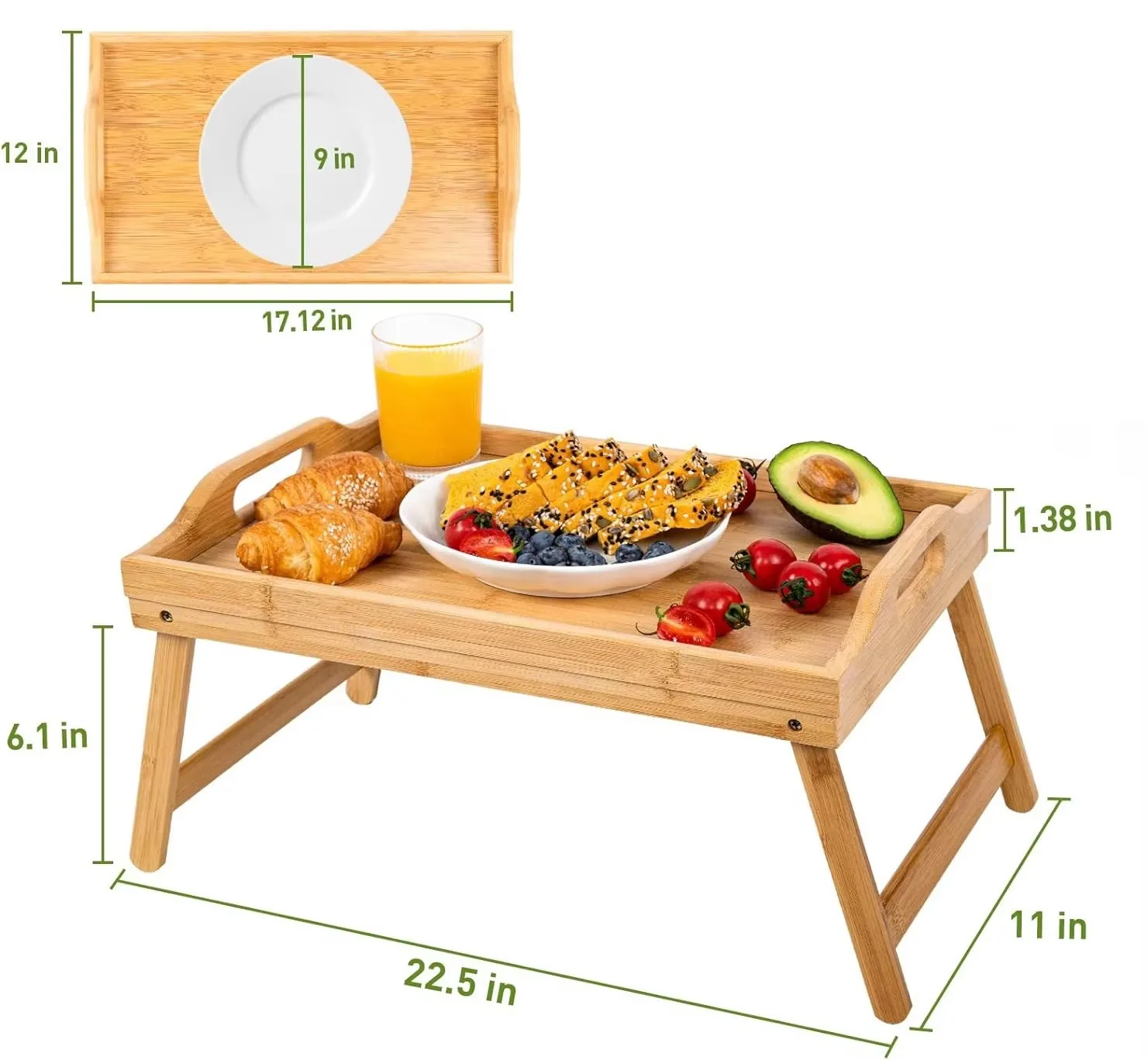 product adjustable bamboo breakfast bed serving tray portable standing bamboo tray folding legs for kitchen storage display shelf holder-2