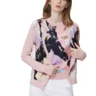 Flower Coats Pink Large Flower Italian Printed Silk 100% Polyester Fashion Casual Coats For Ladies