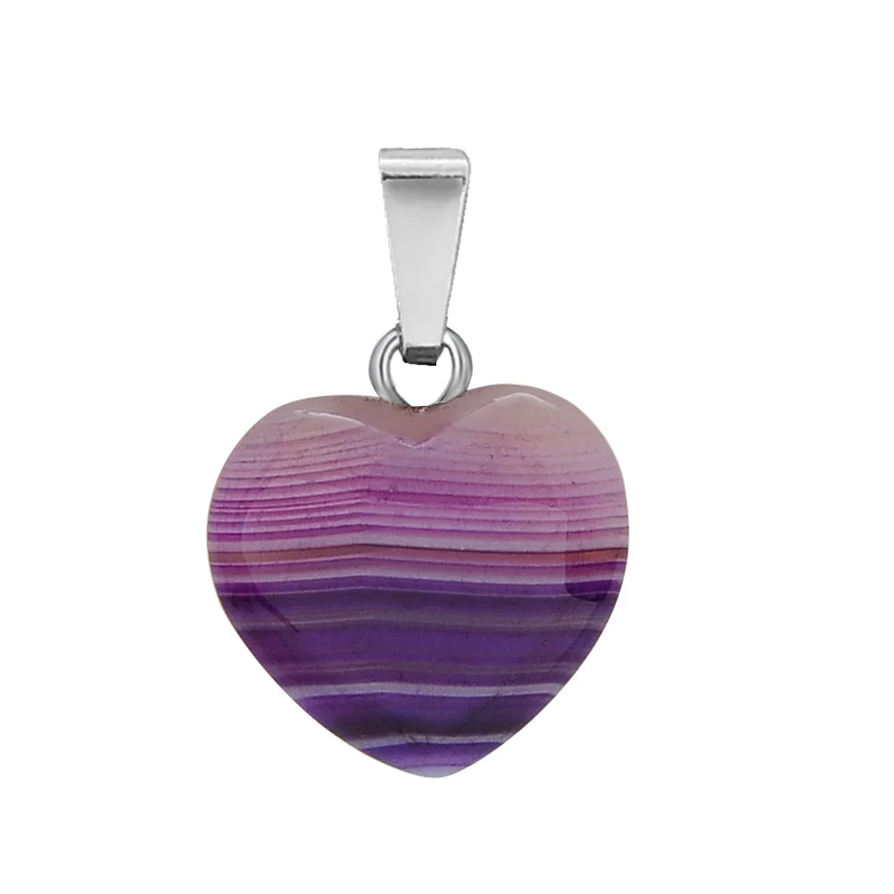 100% Natural Crystal Stone Heart Stainless Steel Pendant For Women DIY Gemstone Agate Pendant Necklace Jewelry