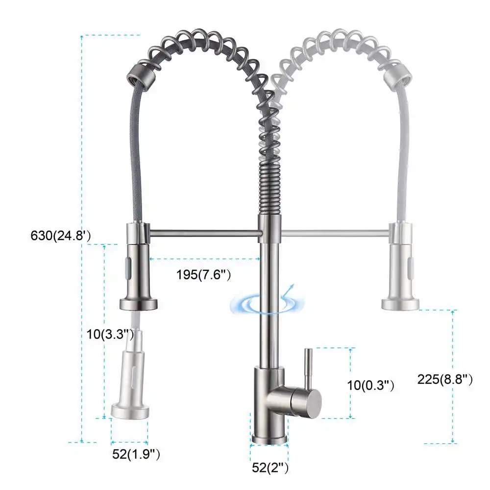 product china factory  sus304  stainless steel contemporary deck mounted pull down spring   hot and cold   kitchen sink faucet-56