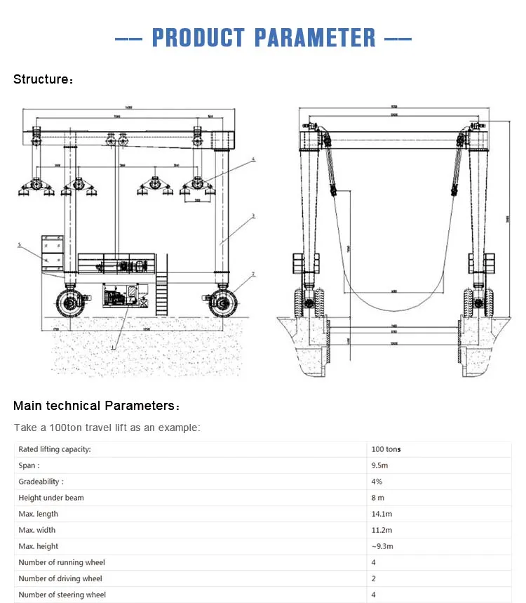 Boat hoist travel lift for sale small boat lifting crane 100 ton boat lift yacht lifting gantry crane