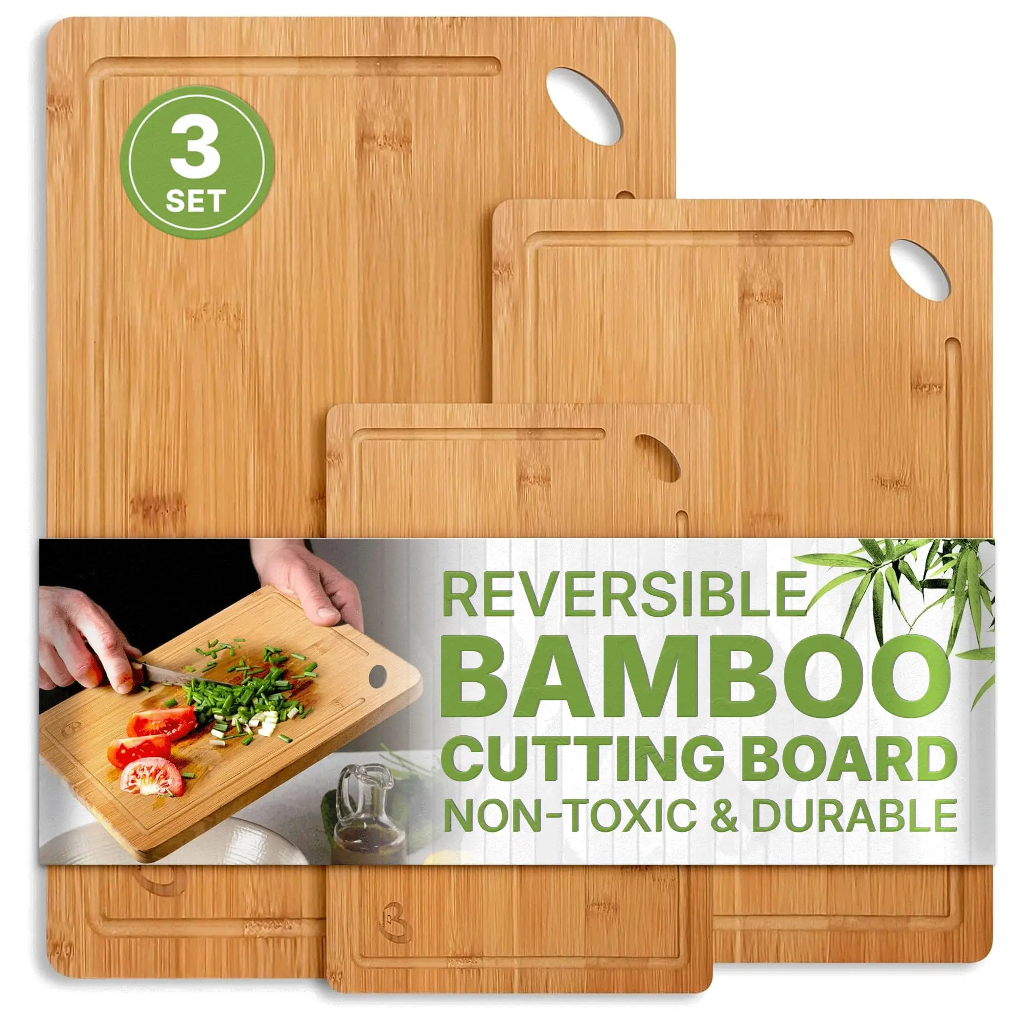 product bamboo cutting board set of 3 reversible with juice grooves non toxic kitchen chopping board with handle for meat veggies-6