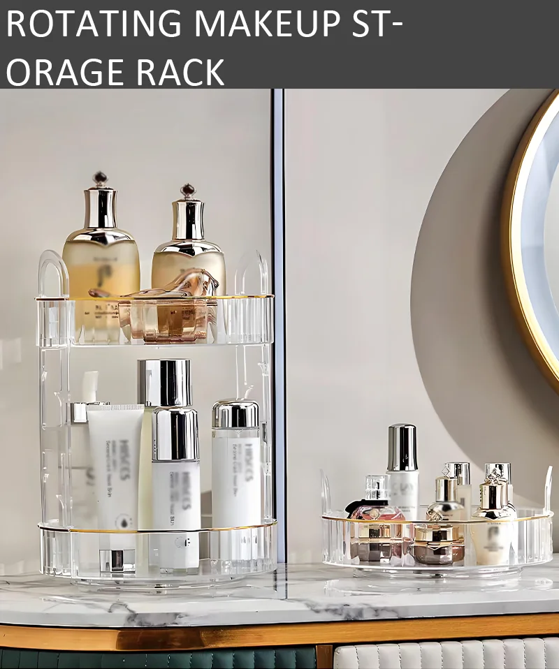 product hot products light luxury double plastic with carrying handle 360 degree rotating shelf makeup storage storage rack-3
