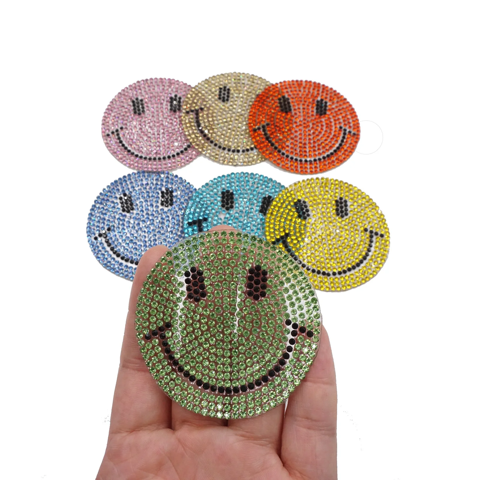 Baseball ready design free sample iron on colorful smiley face rhinestone luxury patches