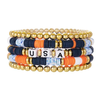 Colorful Seed Beaded Letter Swift USA Independence Day For Fashion Beaded Bracelets