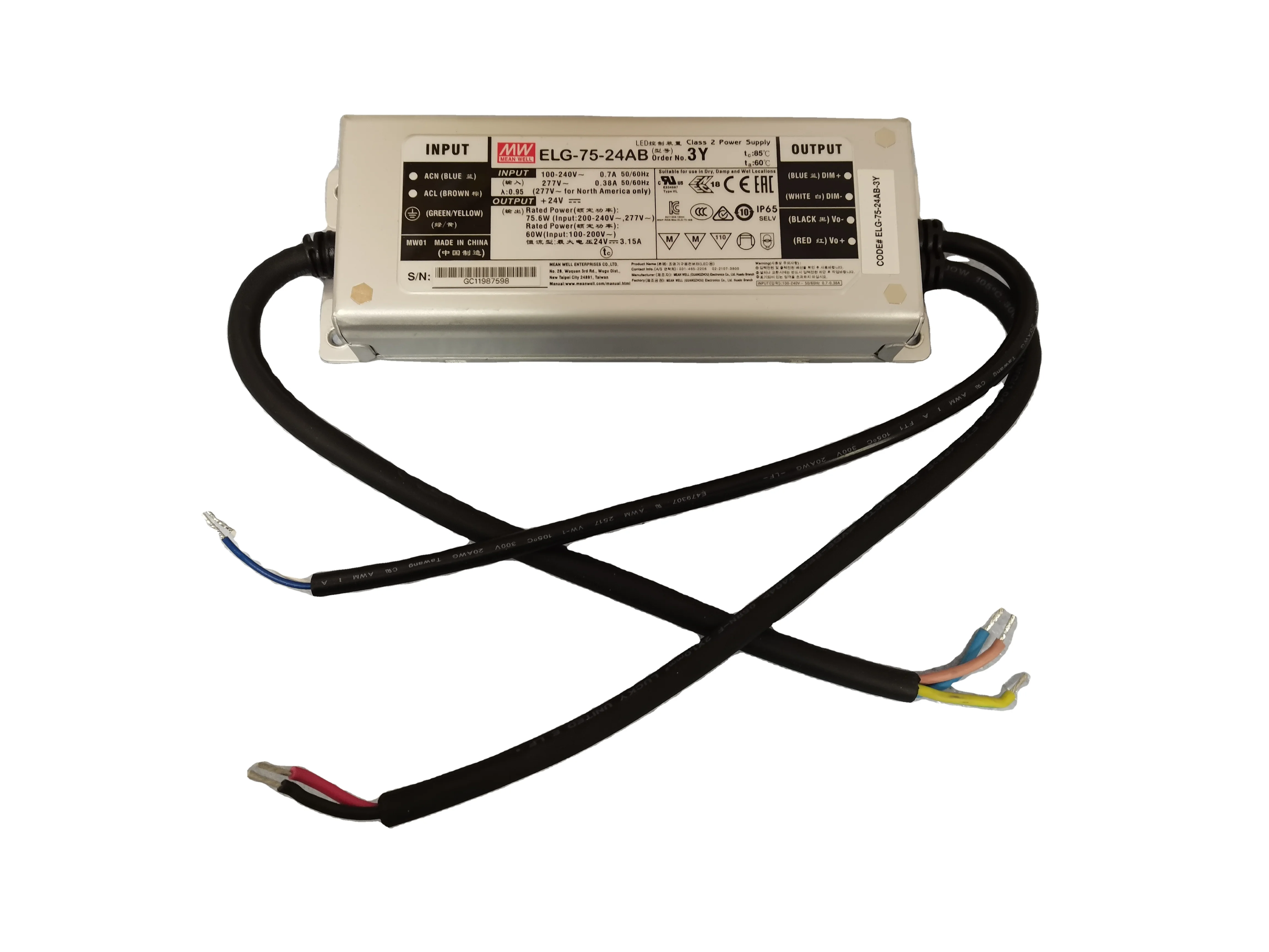 ELG-75-24A-3Y Meanwell 24V 3.15A 75W Power Supply Led Driver For Led Strip