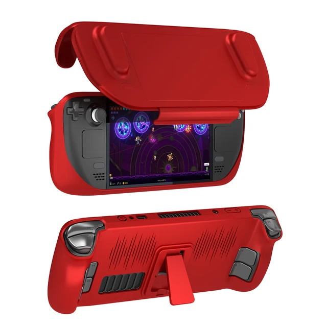 Protective TPU Case with  front cover for Steam Deck Full Cover Case for Steam Deck with Kickstand -Cola Red