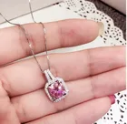 Engagement Pendant Women Engagement Wedding White Gold Plated Square Crystal Cubic Zirconia Pendant Necklace