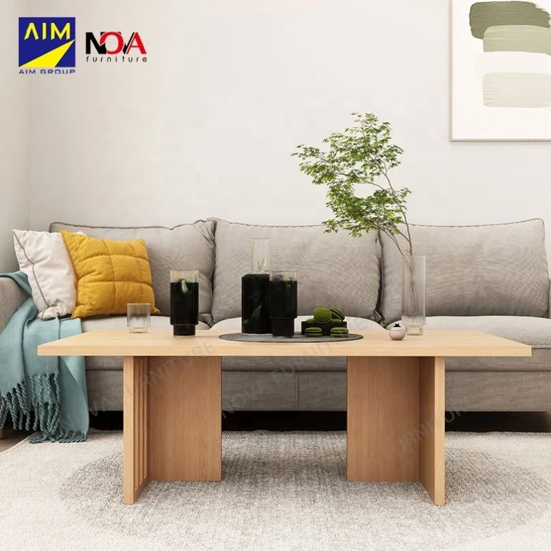 NOVA Sitting Room Furniture Tea Table Rectangular Oak Veneer Coffee Table With Wooden Wide Solid Legs