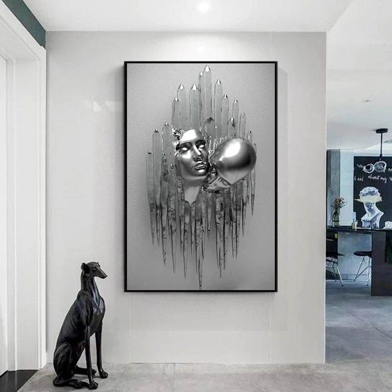 Metal Figure Statue Art Canvas Painting Romantic Abstract Posters and Prints Lover Wall Pictures Modern Living Room Home Decor