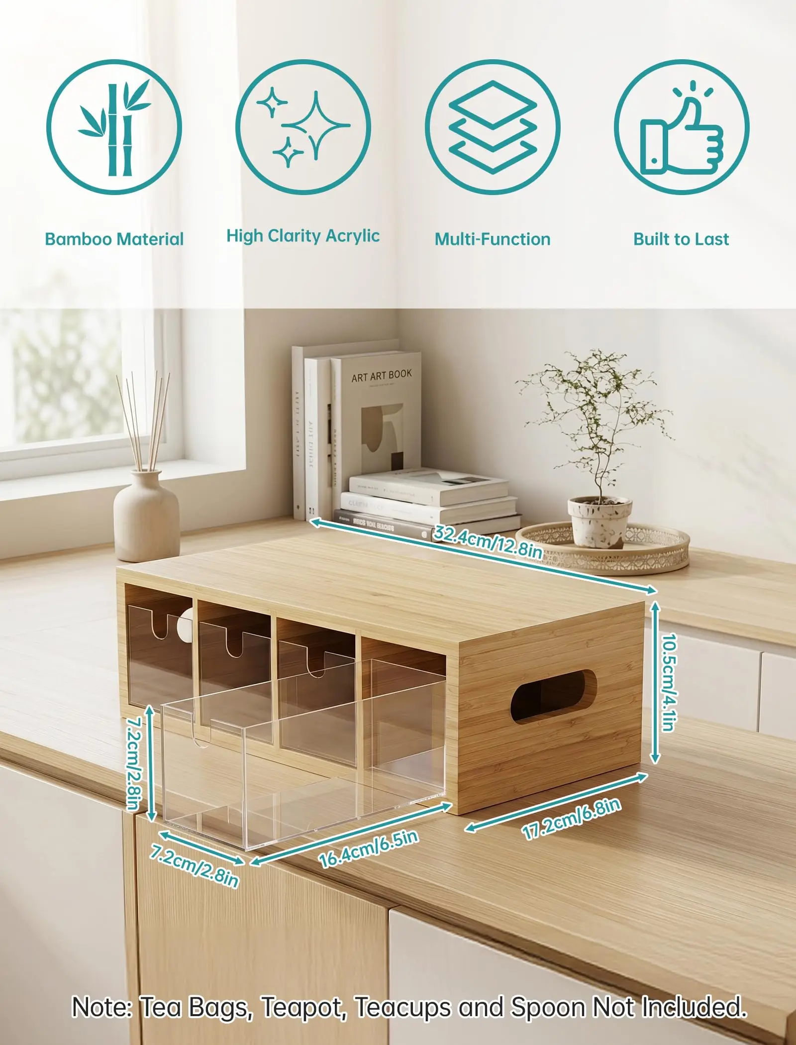 product bamboo tea bag organizer with drawers countertop storage box caddy kitchen coffee accessory rack household coffee pod-5