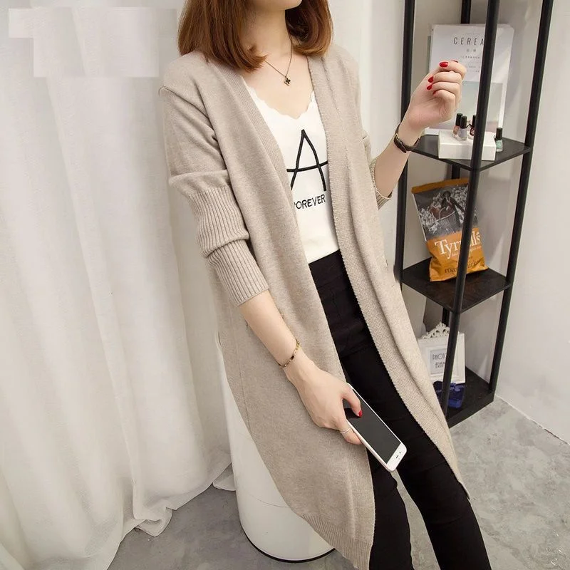 Autumn and Winter Women's Wear Loose Thin Fashion Casual Long Sleeve Midi Women Sweater Thread Knitted Cardigan Jacket