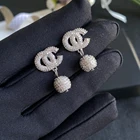 Silver Earring Luxury Women Trendy Silver Color Ball Pendant Letter Shape Earring With Brand Logo
