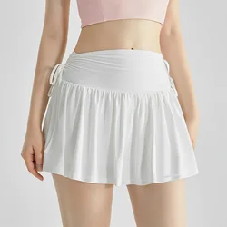 Hot Sell Yoga Dress Quick-Dry Prevent Exposure Ice Silk Cool Feeling Drawstring Women Pleated Sport Tennis Skirt