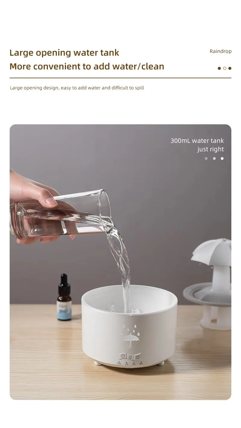 New Design Rotating Umbrella Water Drops Essential Oils Diffusers Aromatherapy Humidifier Colorful LED Night Light 5 H7e4b98993b9643c8b72d9ec282e02b3bt