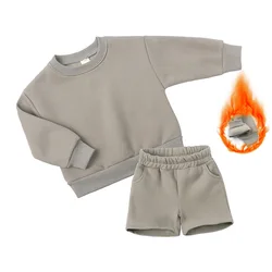 OEM kids custom hoodies set baby clothes set winter toddler baby boys girls fleece sweatshirt shorts 2pcs s
