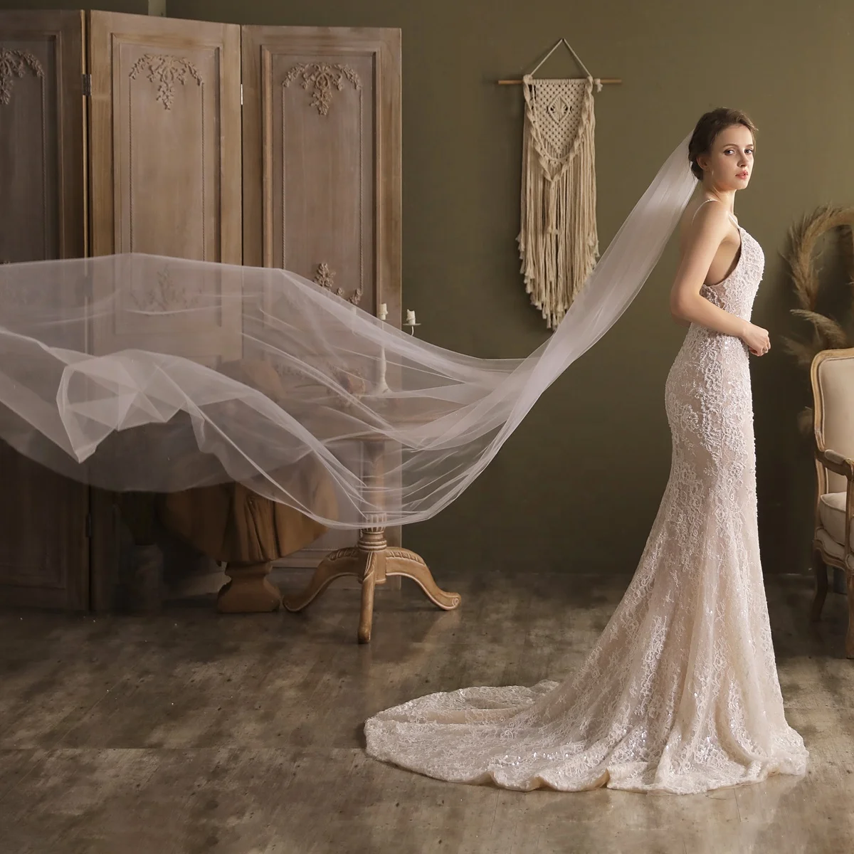  Ursumy Bride Wedding Veil Long 2 Tier Layered