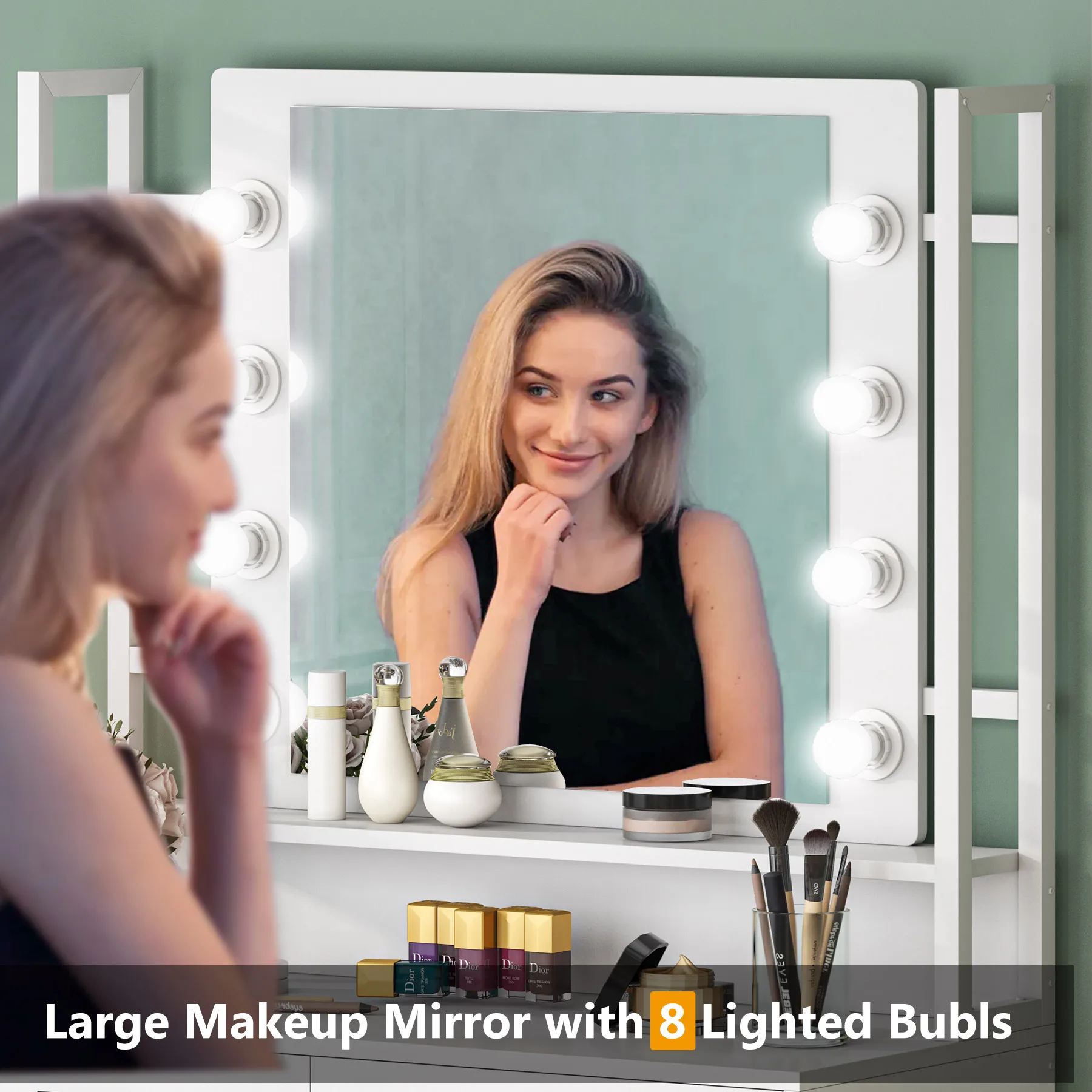 Tribesigns Elegant Makeup White Vanity Desk Dressing Table with Lighted Mirror for Women Girls