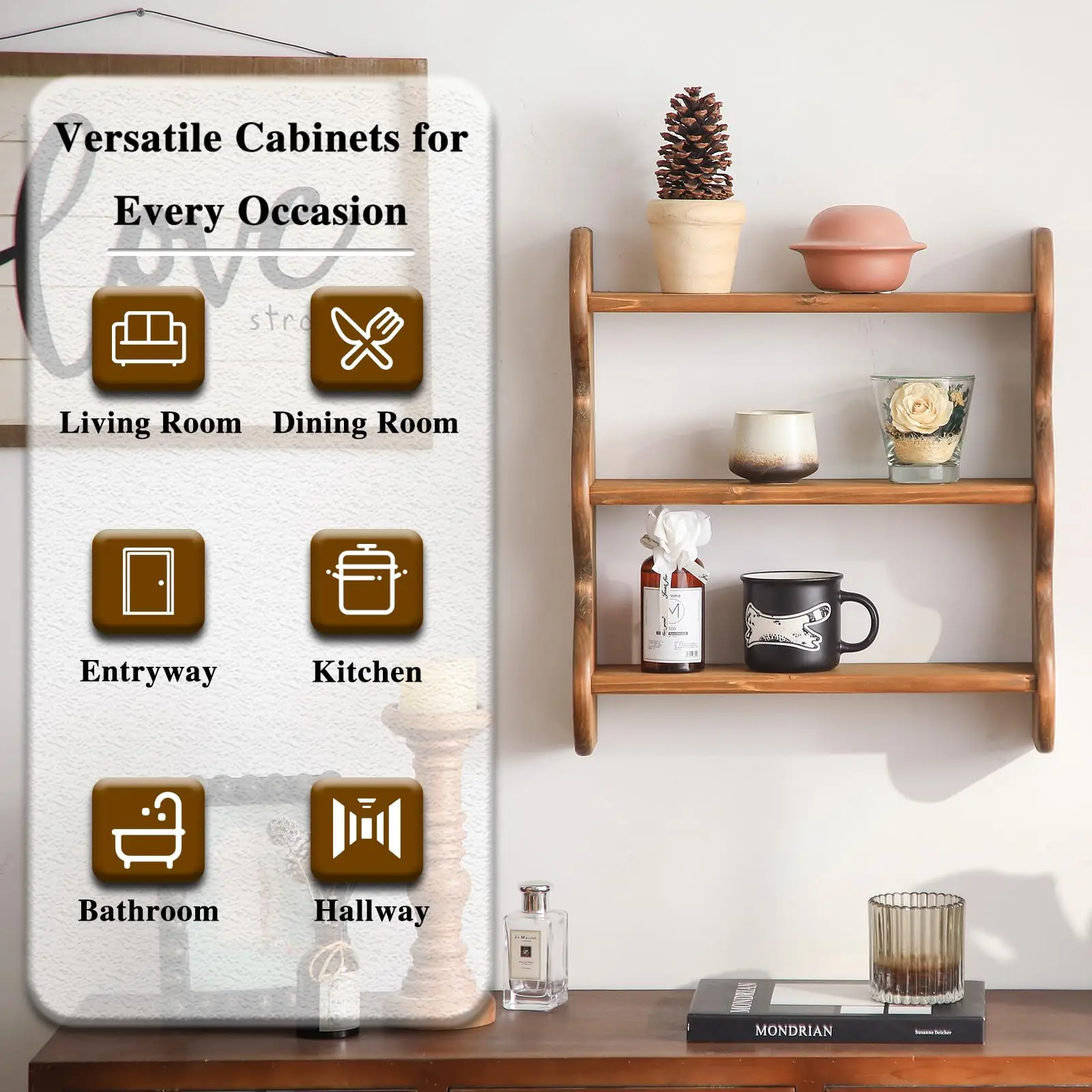 product wood floating wall shelf farmhouse wall mounted storage rack wavy edge display rack 3 tier rustic hanging storage shelf-7