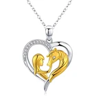 Heart Pendant Best Selling 925 Sterling Silver Gold Plated Cz Heart Love Girl And Horse Animal Pendant Necklace For Women