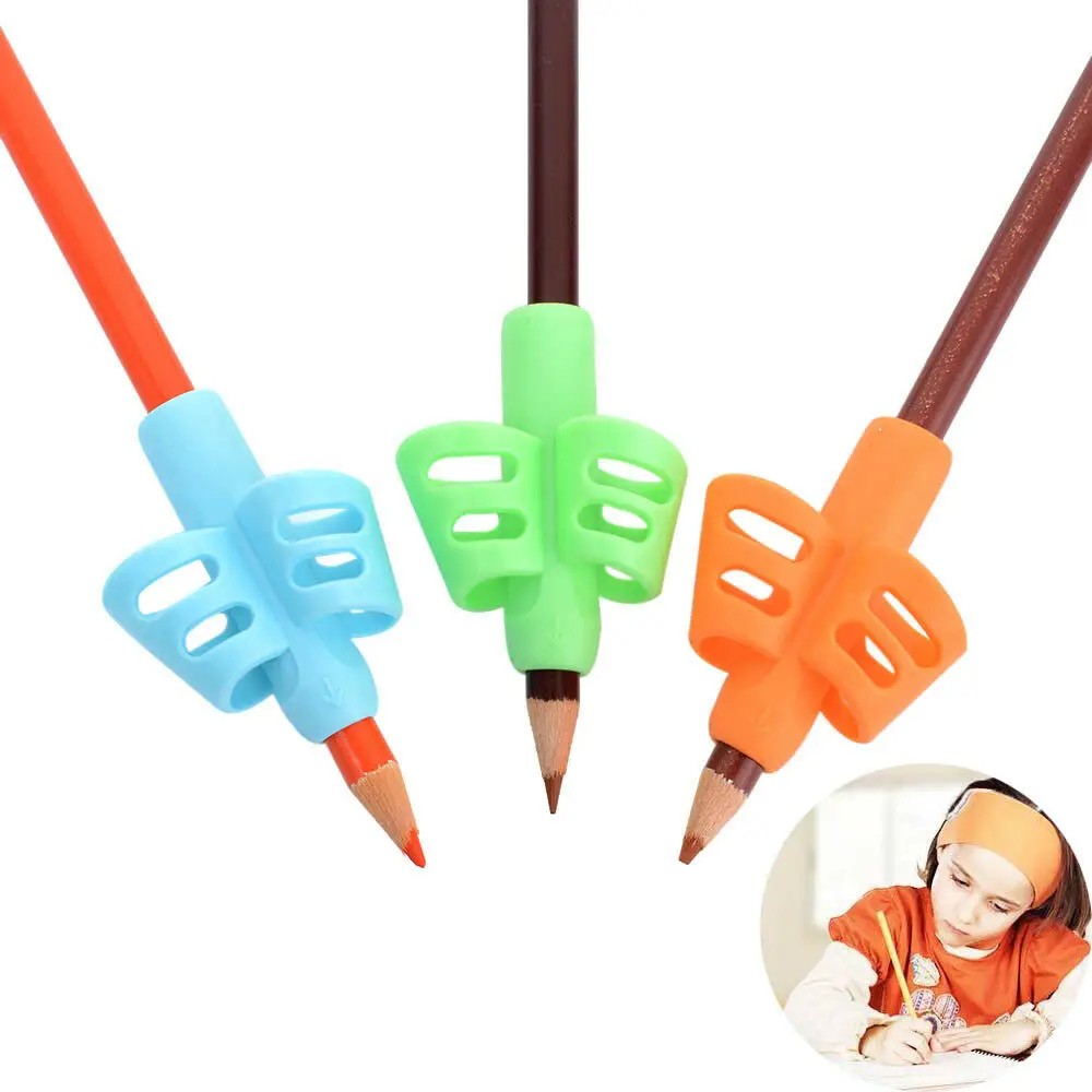 2/3x Two Finger Grip Silicone Pencil Holder Baby Learning Writing Tool Corrector 