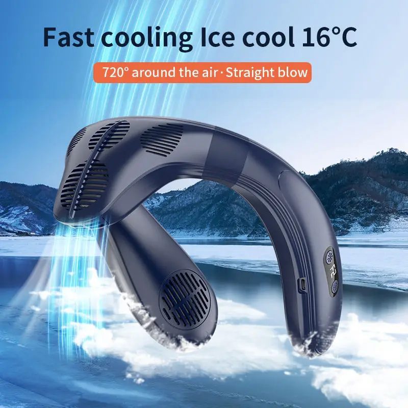 New Release Three Sides Blowing Neck Fan Portable Usb Rechargeable Hanging Air Cooling Neck Fan