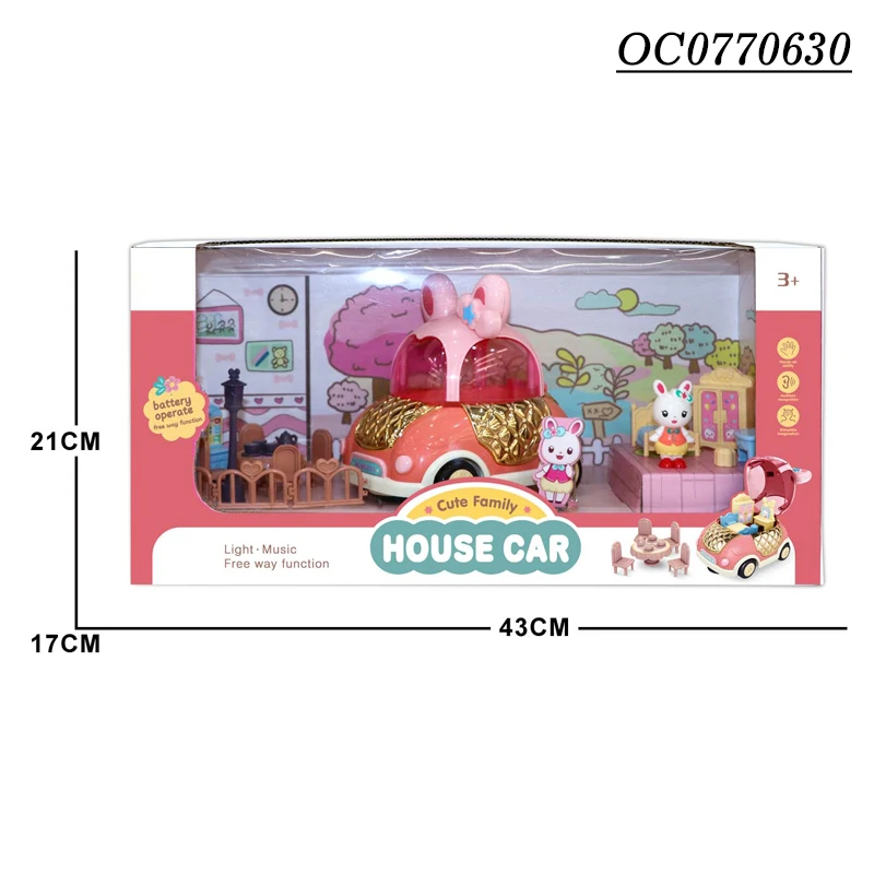 Lovely pretend play house car small furniture doll set toy with lights music