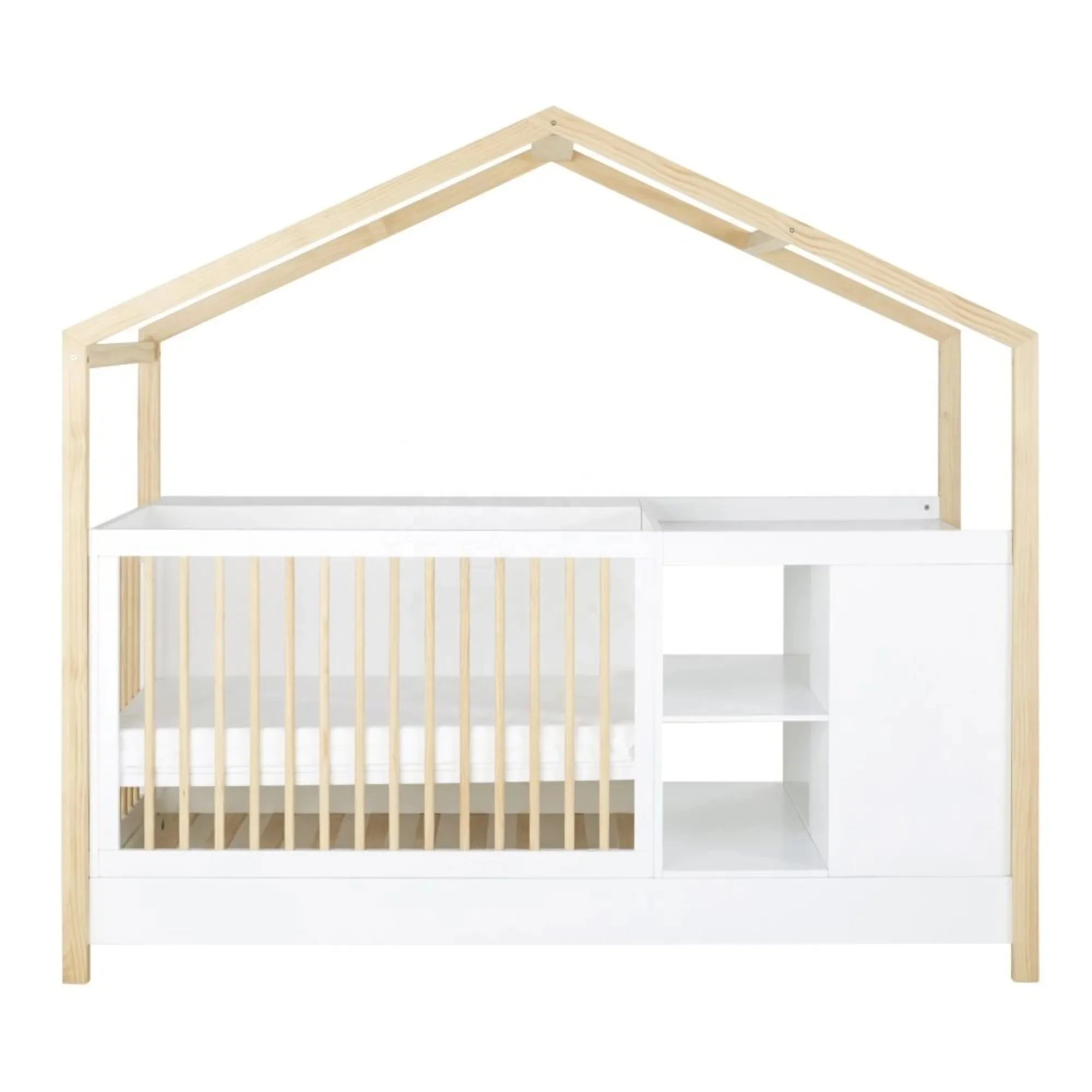 22NVCB014 House Shape Toddler Bed 2 in Multifunction Baby Crib Bed Wooden Baby Crib Set  Kids Storage Cabinet