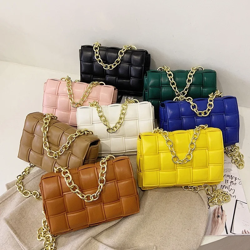 Women Weave Flap Leather Bag Cassette Chain Shoulder Purse Messenger Handbag New