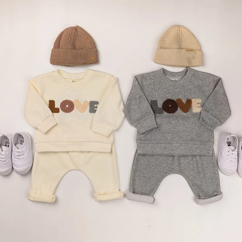 Spring Autumn Newborn Kids Clothes Set Embroidered Print LOVE Soft Cotton Baby Outside Wear Boy Clothes Suit