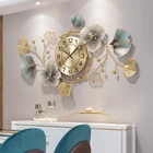 European Style Light Luxury Golden Living Room Wall Clock Wrought Iron Leaf Wall Decoration
