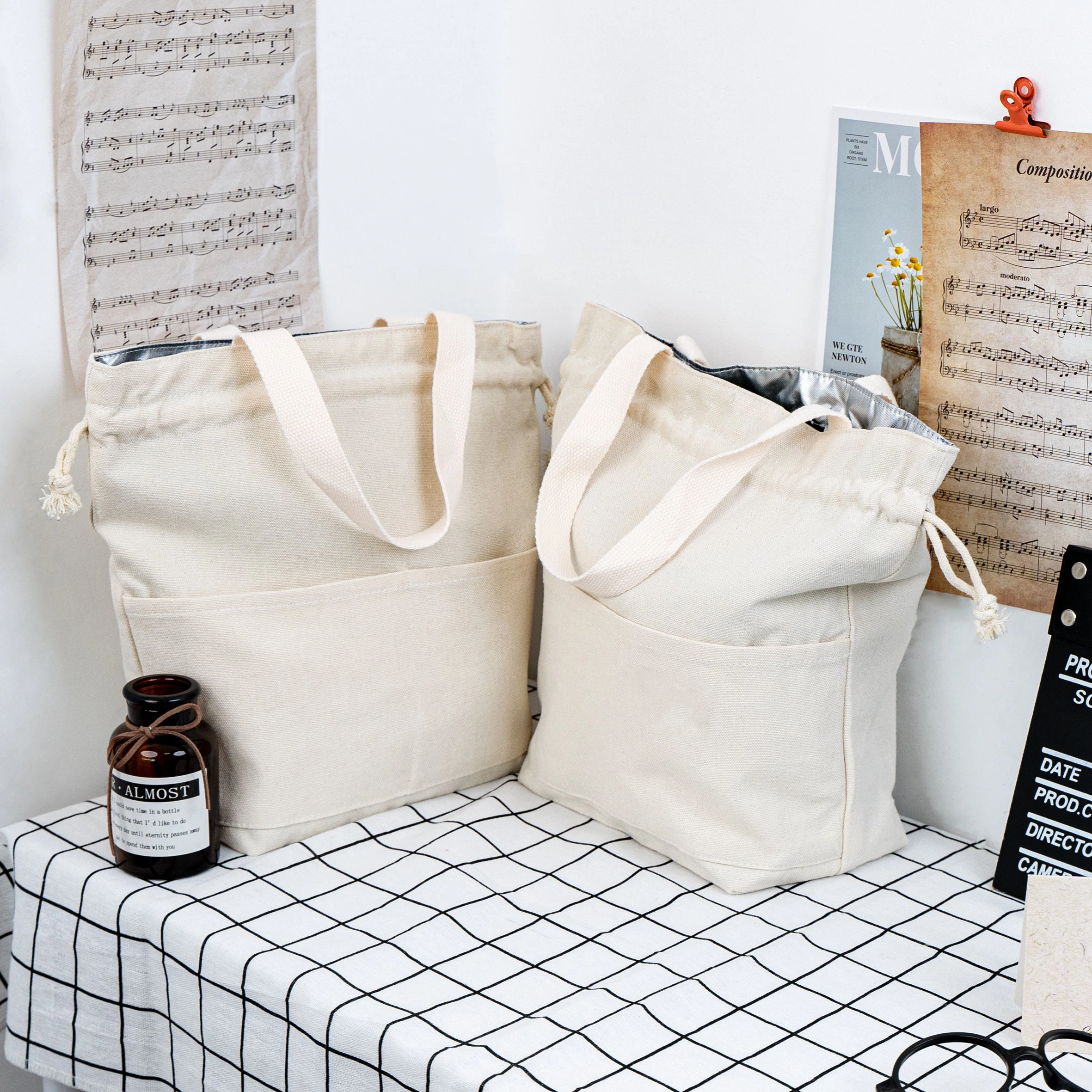 product custom logo drawstring lunch insulated cooler bag cotton cooler tote bag-3