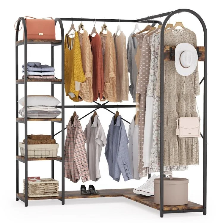 Tribesigns Free-standing L Shaped Closet Organizer with Hanging Rods Clothing  Heavy Duty Metal Clothing Rack for Bedroom