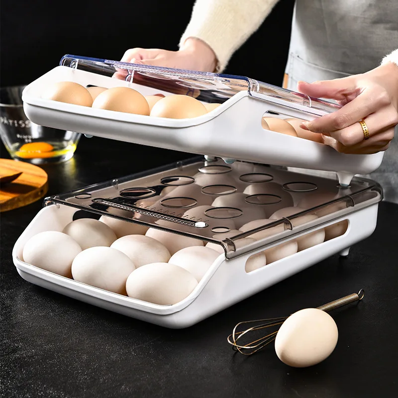 OWNSWING Refrigerator Egg Container BPA -Free Plastic Food Storage Container With Lid Stackable Plastic Egg Organizer Holder